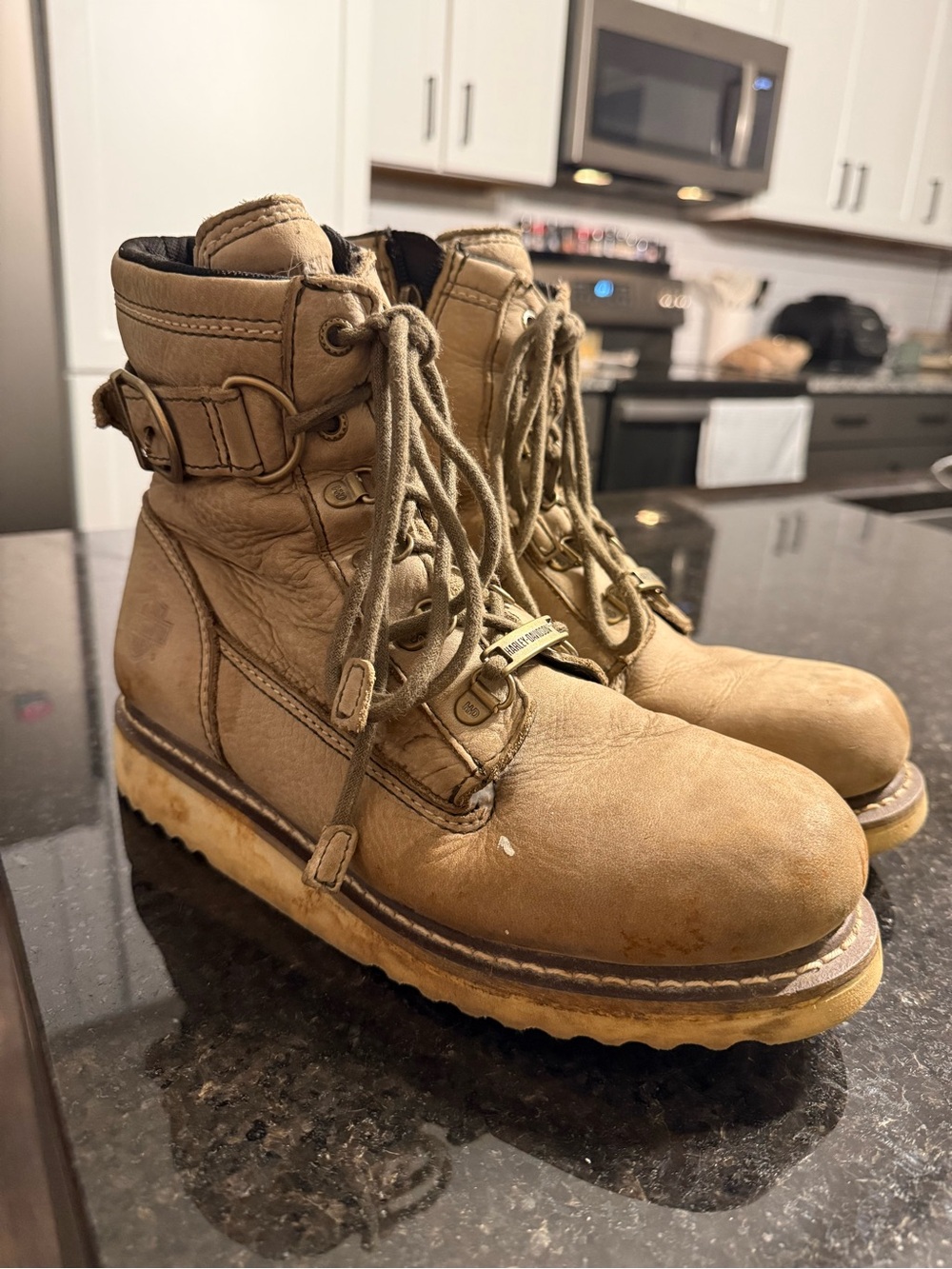 Harley-Davidson Tan Leather Combat Moto Boots